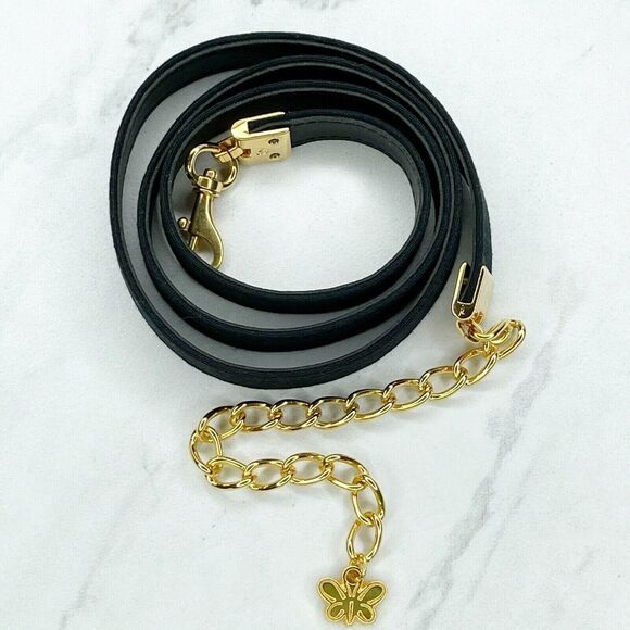 Black Faux Leather Belt Butterfly Charm Gold Chain Accents Medium (M) ✨ - Picture 1 of 8